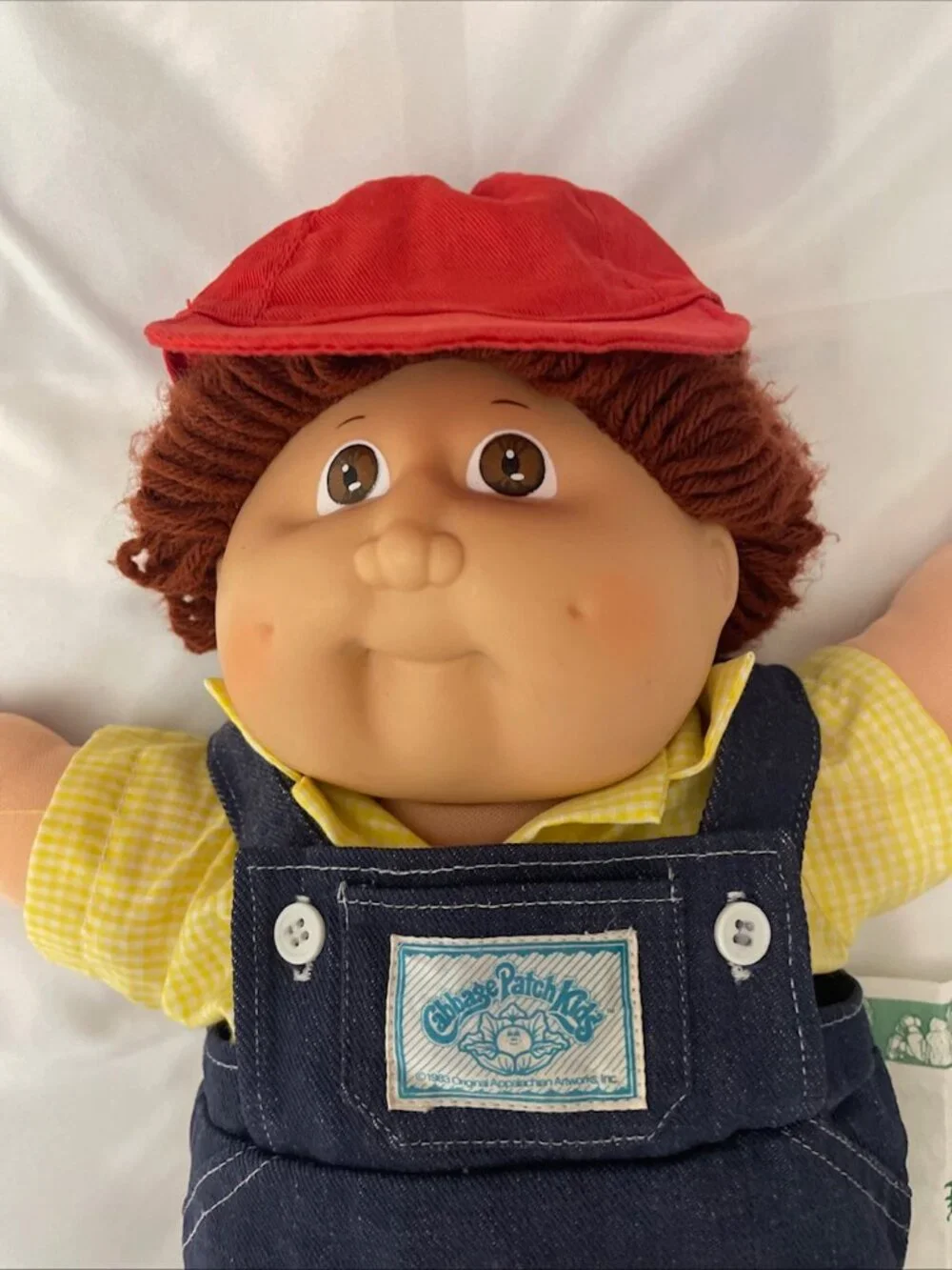 Cabbage Patch Kids Vintage 1985 Doll Denim Overalls Hat Shirt Shoes Certificate